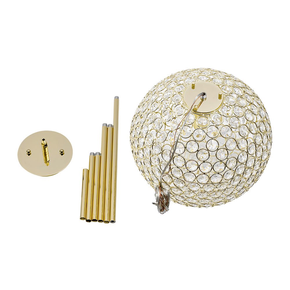 Luxury Polished Gold Crystal Orb Pendant Light, Single-Light, Adjustable Height, E26