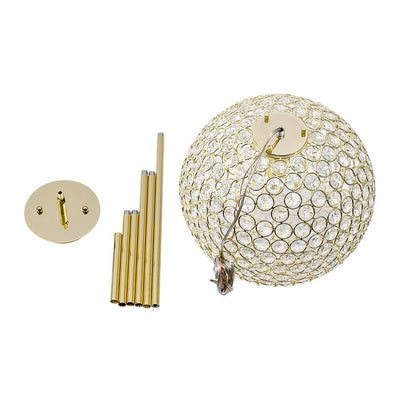 Luxury Polished Gold Crystal Orb Pendant Light, Single-Light, Adjustable Height, E26