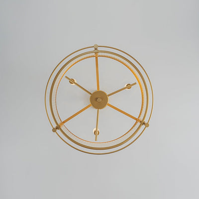 Mid-Century 3-Light Gold Drum Pendant with Clear Striped Glass Shade