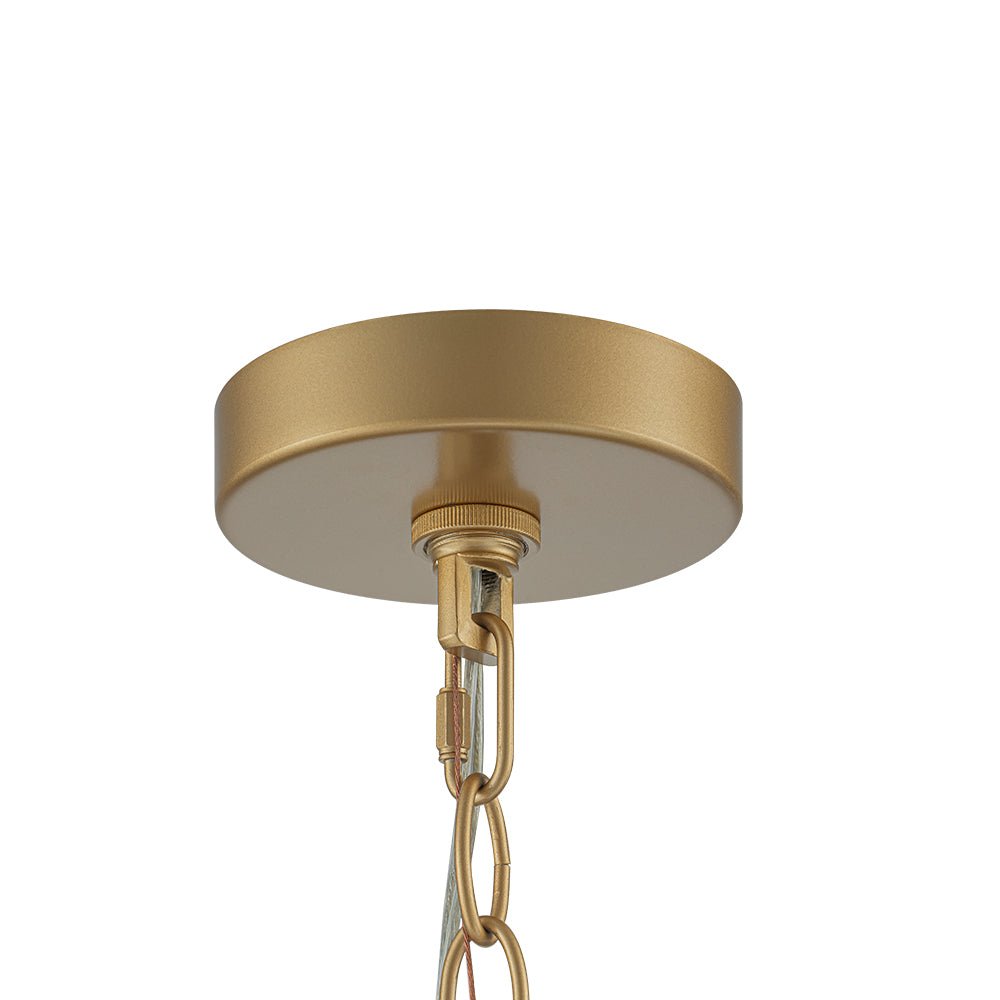 Mid-Century 3-Light Gold Drum Pendant with Clear Striped Glass Shade