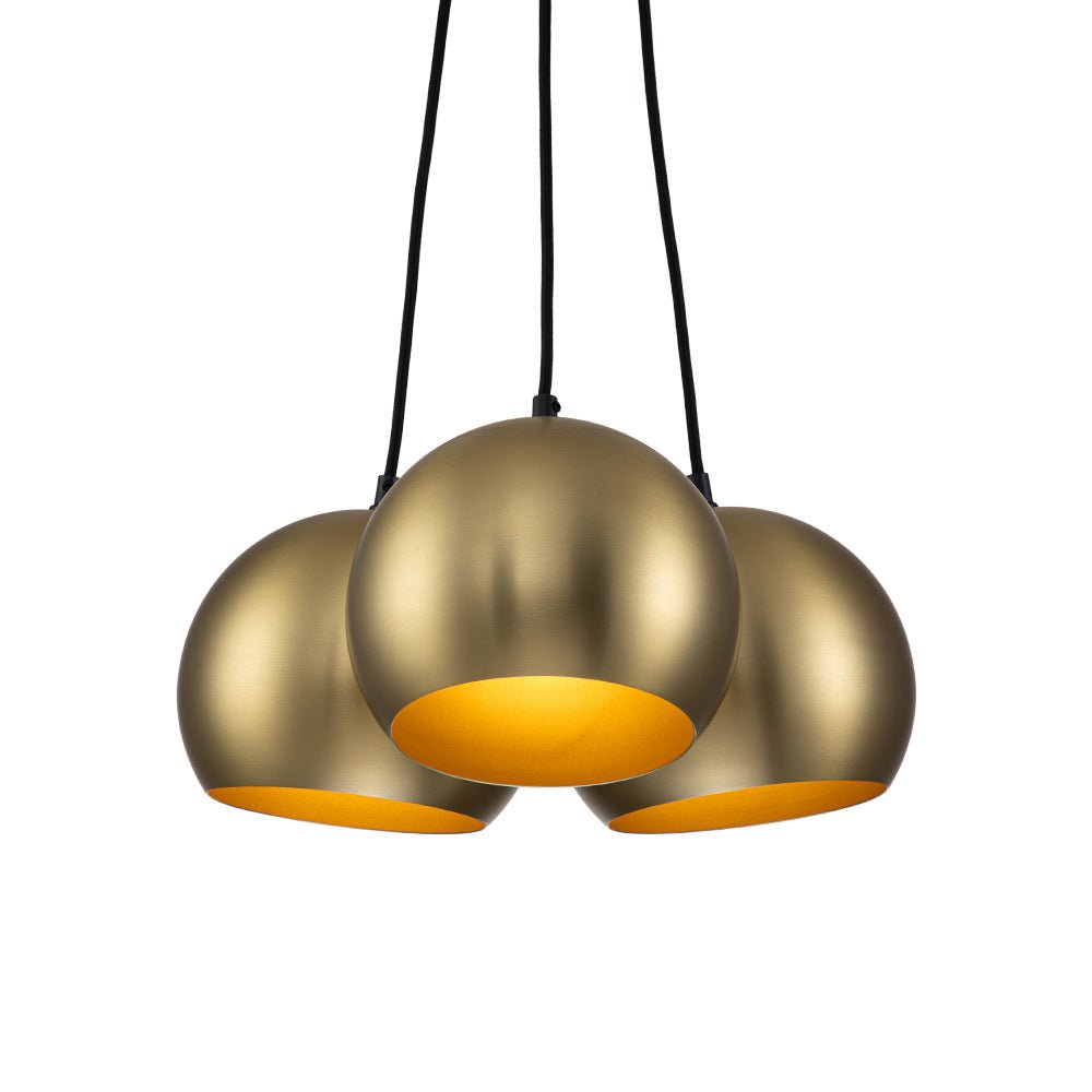 Elegant Mid-Century Modern 3-Light Cluster Orb Pendant Brushed Brass Finish