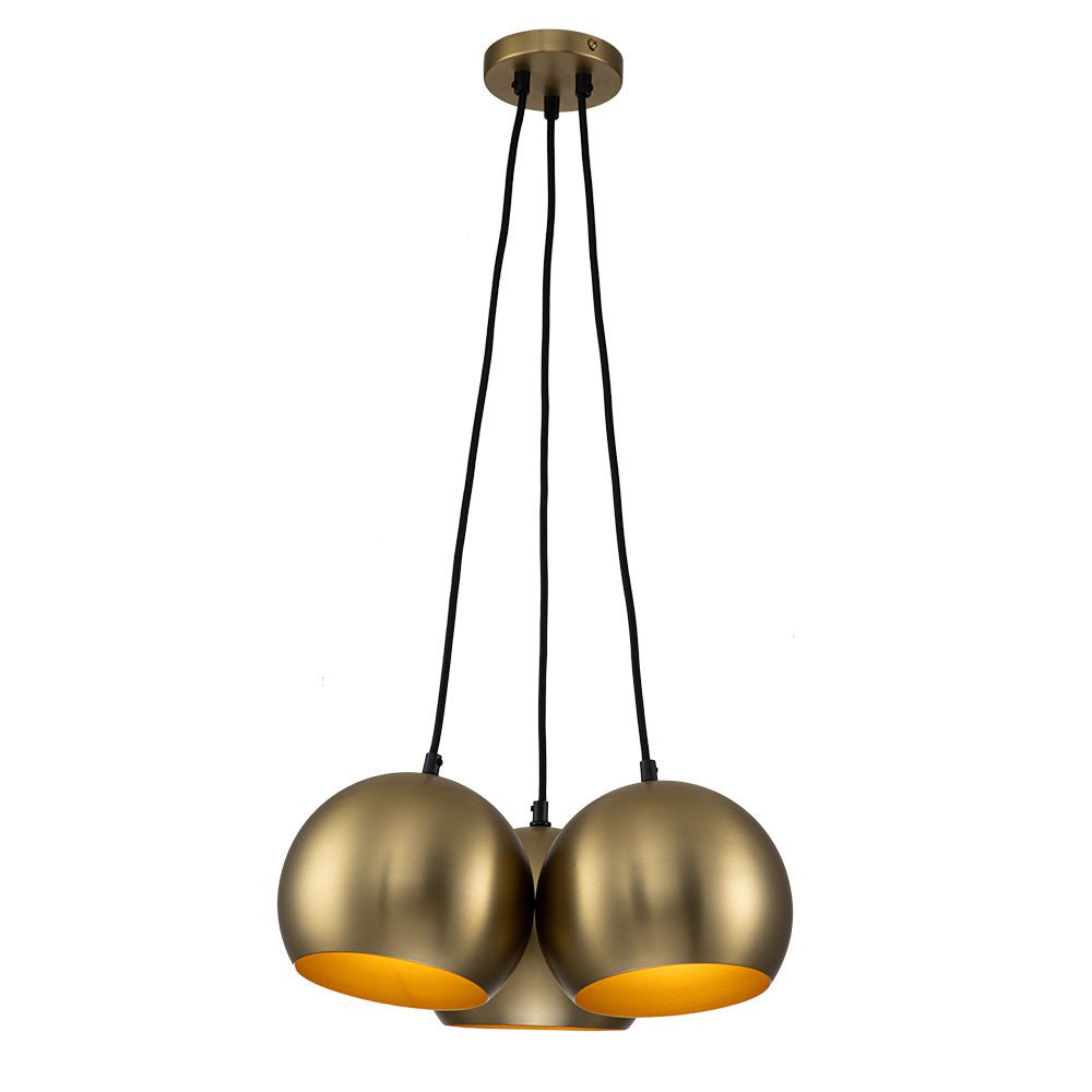 Elegant Mid-Century Modern 3-Light Cluster Orb Pendant Brushed Brass Finish