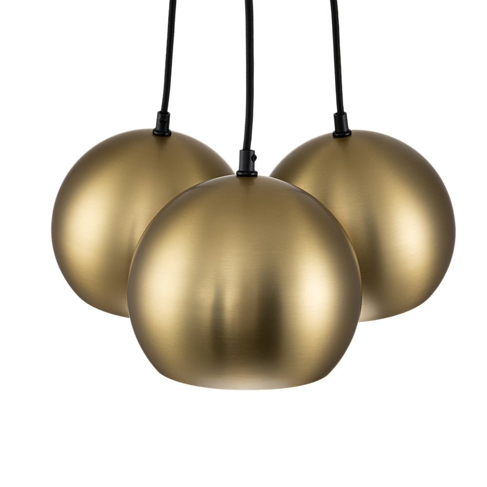 Elegant Mid-Century Modern 3-Light Cluster Orb Pendant Brushed Brass Finish