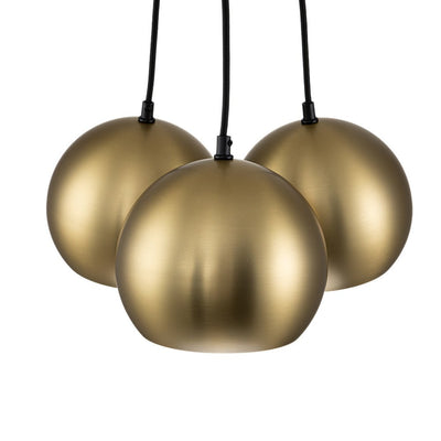 Elegant Mid-Century Modern 3-Light Cluster Orb Pendant Brushed Brass Finish