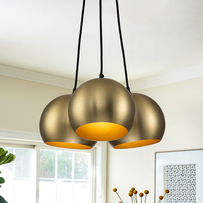 Elegant Mid-Century Modern 3-Light Cluster Orb Pendant Brushed Brass Finish