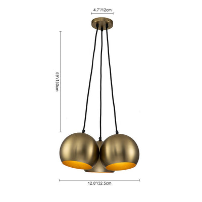 Elegant Mid-Century Modern 3-Light Cluster Orb Pendant Brushed Brass Finish