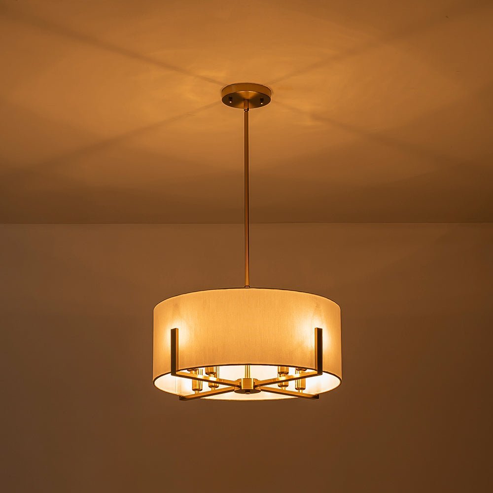 Mid-Century 8-Light Drum Semi-Flush Mount Pendant Chandelier - Black/Brass Finish
