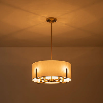 Mid-Century 8-Light Drum Semi-Flush Mount Pendant Chandelier - Black/Brass Finish