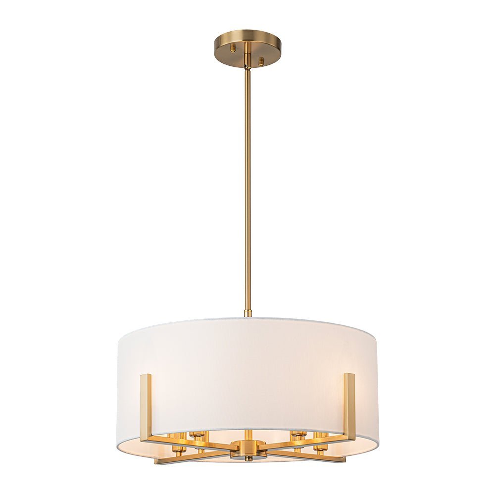 Mid-Century 8-Light Drum Semi-Flush Mount Pendant Chandelier - Black/Brass Finish