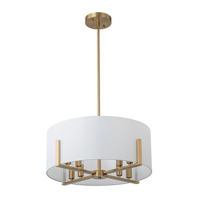 Mid-Century 8-Light Drum Semi-Flush Mount Pendant Chandelier - Black/Brass Finish