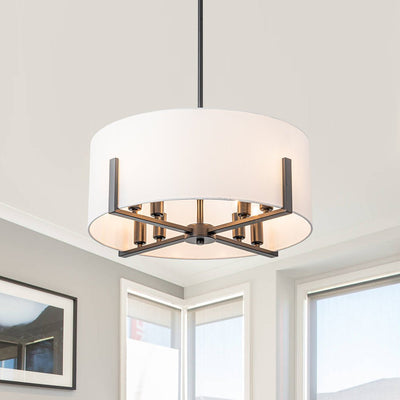 Mid-Century 8-Light Drum Semi-Flush Mount Pendant Chandelier - Brass/Black Finish