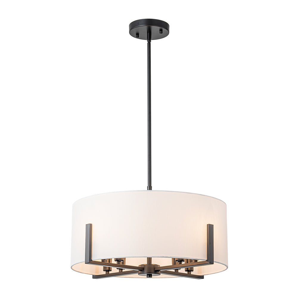 Mid-Century 8-Light Drum Semi-Flush Mount Pendant Chandelier - Black/Brass Finish