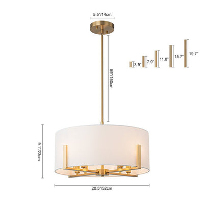 Mid-Century 8-Light Drum Semi-Flush Mount Pendant Chandelier - Black/Brass Finish