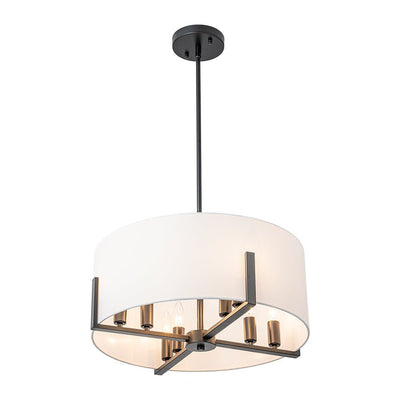 Mid-Century 8-Light Drum Semi-Flush Mount Pendant Chandelier - Black/Brass Finish