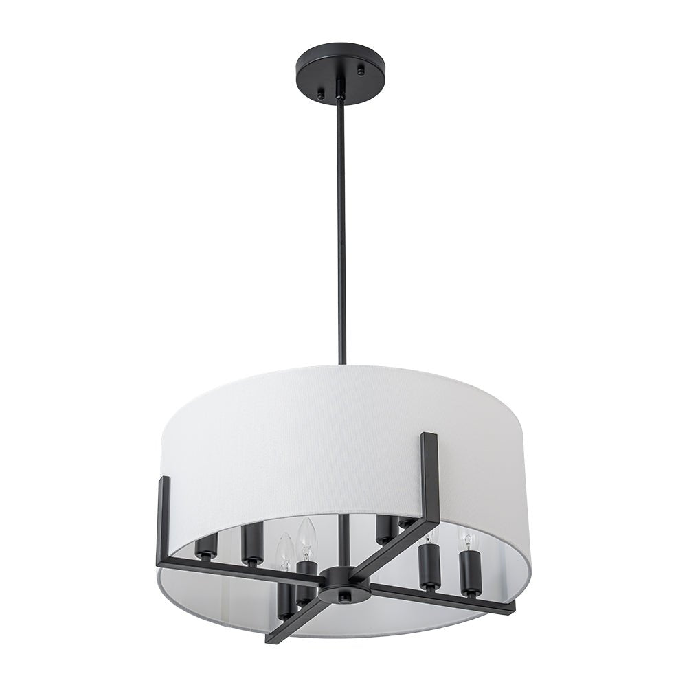 Mid-Century 8-Light Drum Semi-Flush Mount Pendant Chandelier - Black/Brass Finish