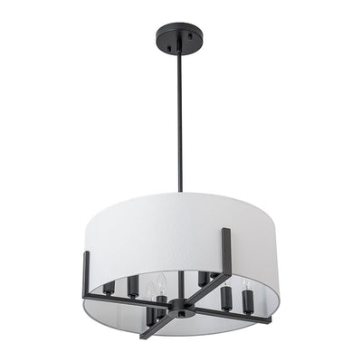 Mid-Century 8-Light Drum Semi-Flush Mount Pendant Chandelier - Black/Brass Finish