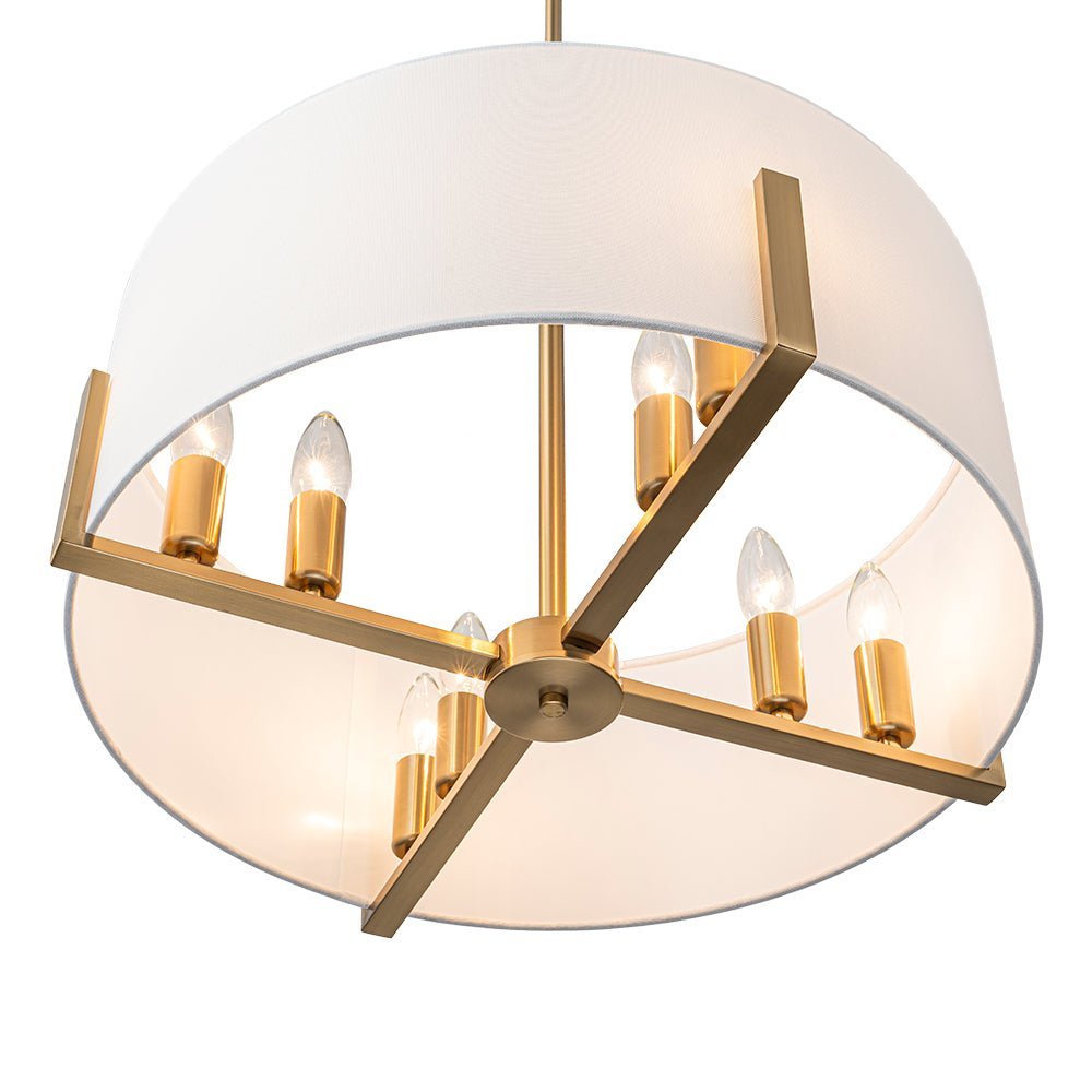 Mid-Century 8-Light Drum Semi-Flush Mount Pendant Chandelier - Black/Brass Finish