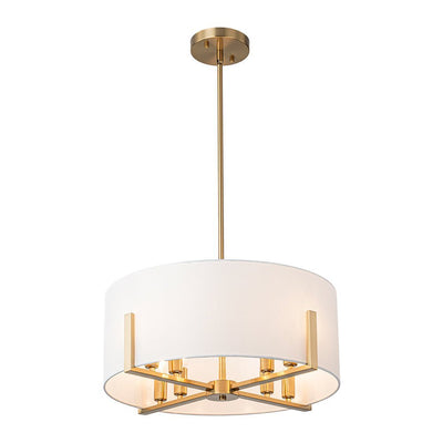 Mid-Century 8-Light Drum Semi-Flush Mount Pendant Chandelier - Black/Brass Finish