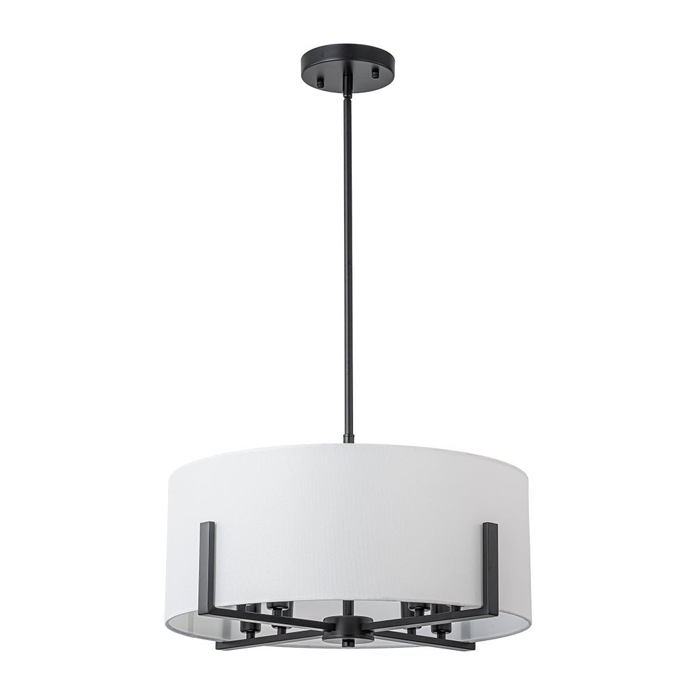 Mid-Century 8-Light Drum Semi-Flush Mount Pendant Chandelier - Black/Brass Finish