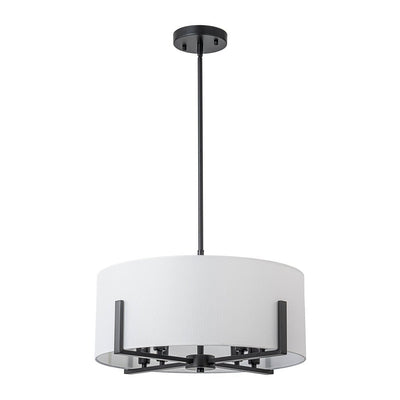 Mid-Century 8-Light Drum Semi-Flush Mount Pendant Chandelier - Black/Brass Finish