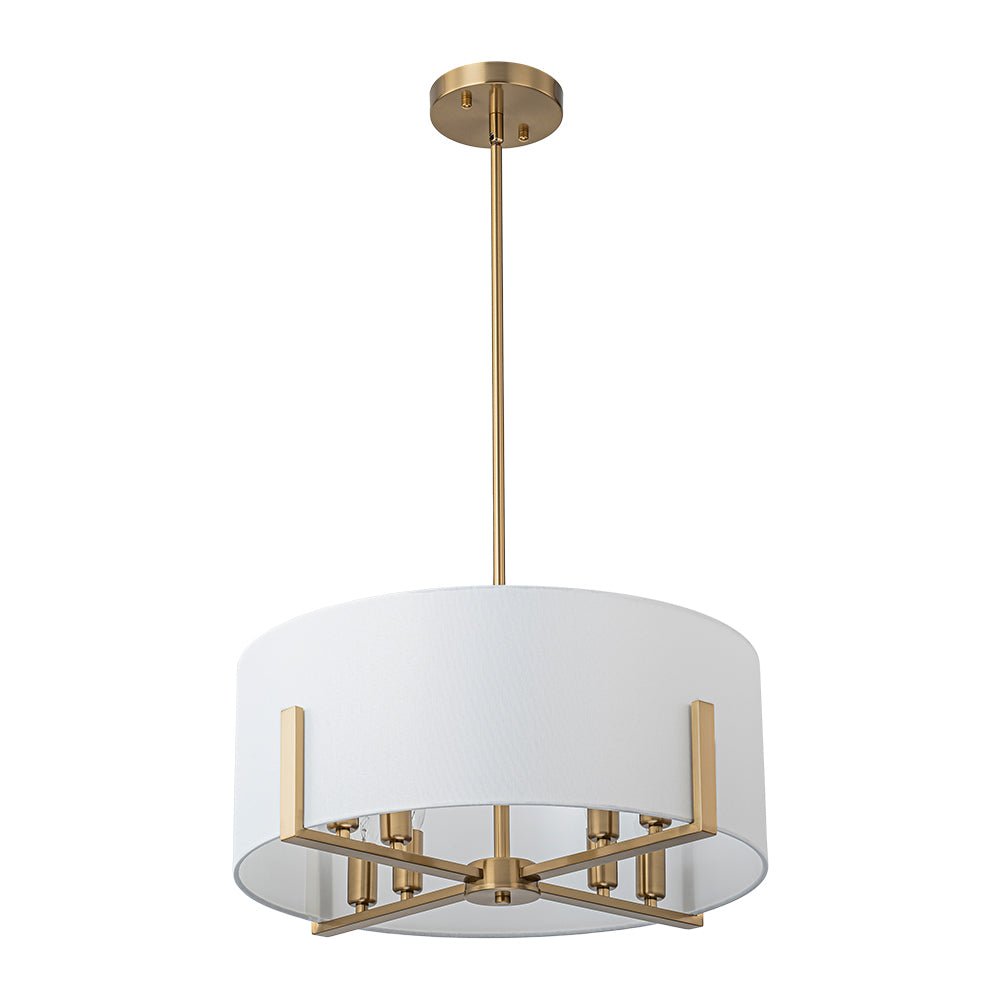 Mid-Century 8-Light Drum Semi-Flush Mount Pendant Chandelier - Brass/Black Finish