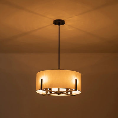 Mid-Century 8-Light Drum Semi-Flush Mount Pendant Chandelier - Black/Brass Finish