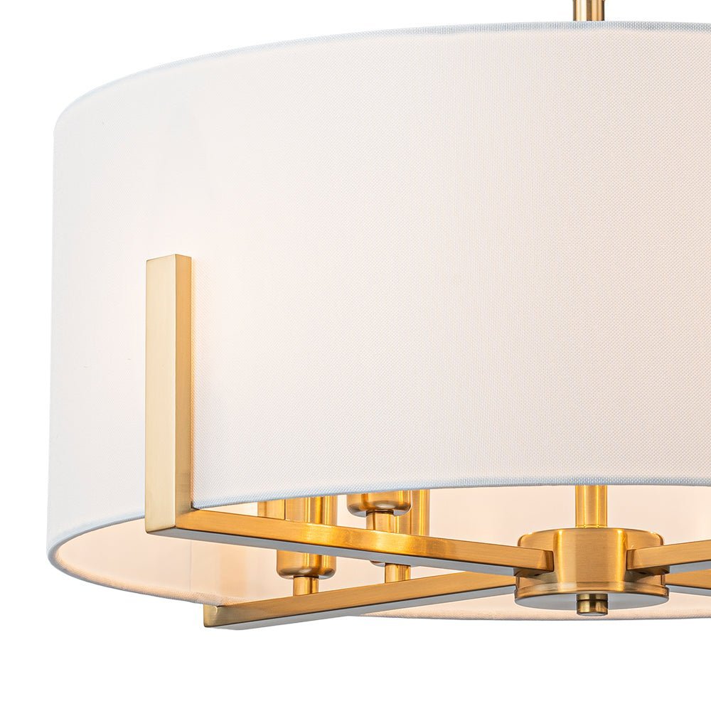 Mid-Century 8-Light Drum Semi-Flush Mount Pendant Chandelier - Black/Brass Finish
