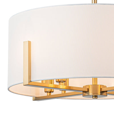 Mid-Century 8-Light Drum Semi-Flush Mount Pendant Chandelier - Black/Brass Finish
