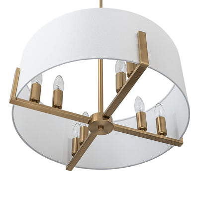 Mid-Century 8-Light Drum Semi-Flush Mount Pendant Chandelier - Black/Brass Finish