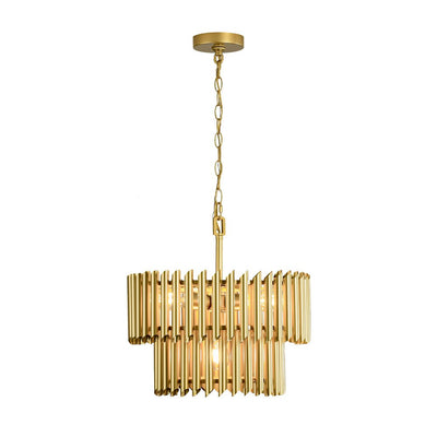 Mid-Century Modern Gold Panpipe 4-Light Tiered Pendant Chandelier Lighting Fixture