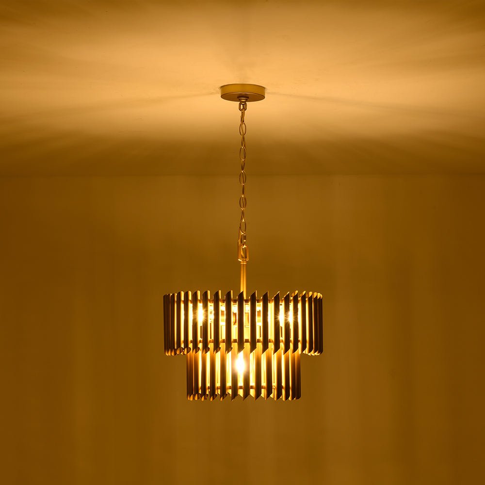 Mid-Century Modern Gold Panpipe 4-Light Tiered Pendant Chandelier Lighting Fixture