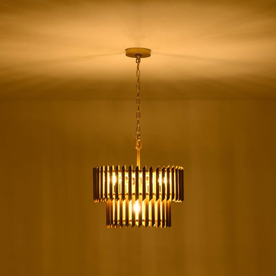 Mid-Century Modern Gold Panpipe 4-Light Tiered Pendant Chandelier Lighting Fixture