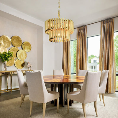 Mid-Century Modern Gold Panpipe 4-Light Tiered Pendant Chandelier Lighting Fixture