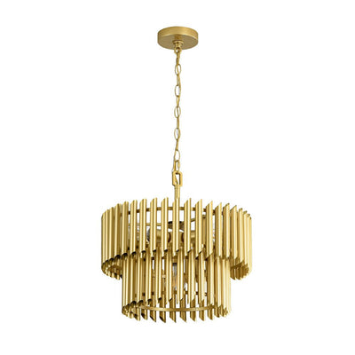 Mid-Century Modern Gold Panpipe 4-Light Tiered Pendant Chandelier Lighting Fixture