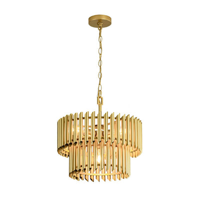 Mid-Century Modern Gold Panpipe 4-Light Tiered Pendant Chandelier Lighting Fixture