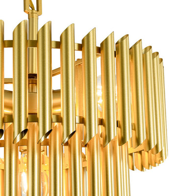 Mid-Century Modern Gold Panpipe 4-Light Tiered Pendant Chandelier Lighting Fixture