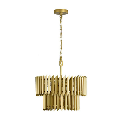 Mid-Century Modern Gold Panpipe 4-Light Tiered Pendant Chandelier Lighting Fixture