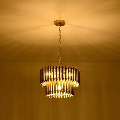 Mid-Century Modern Gold Panpipe 4-Light Tiered Pendant Chandelier Lighting Fixture