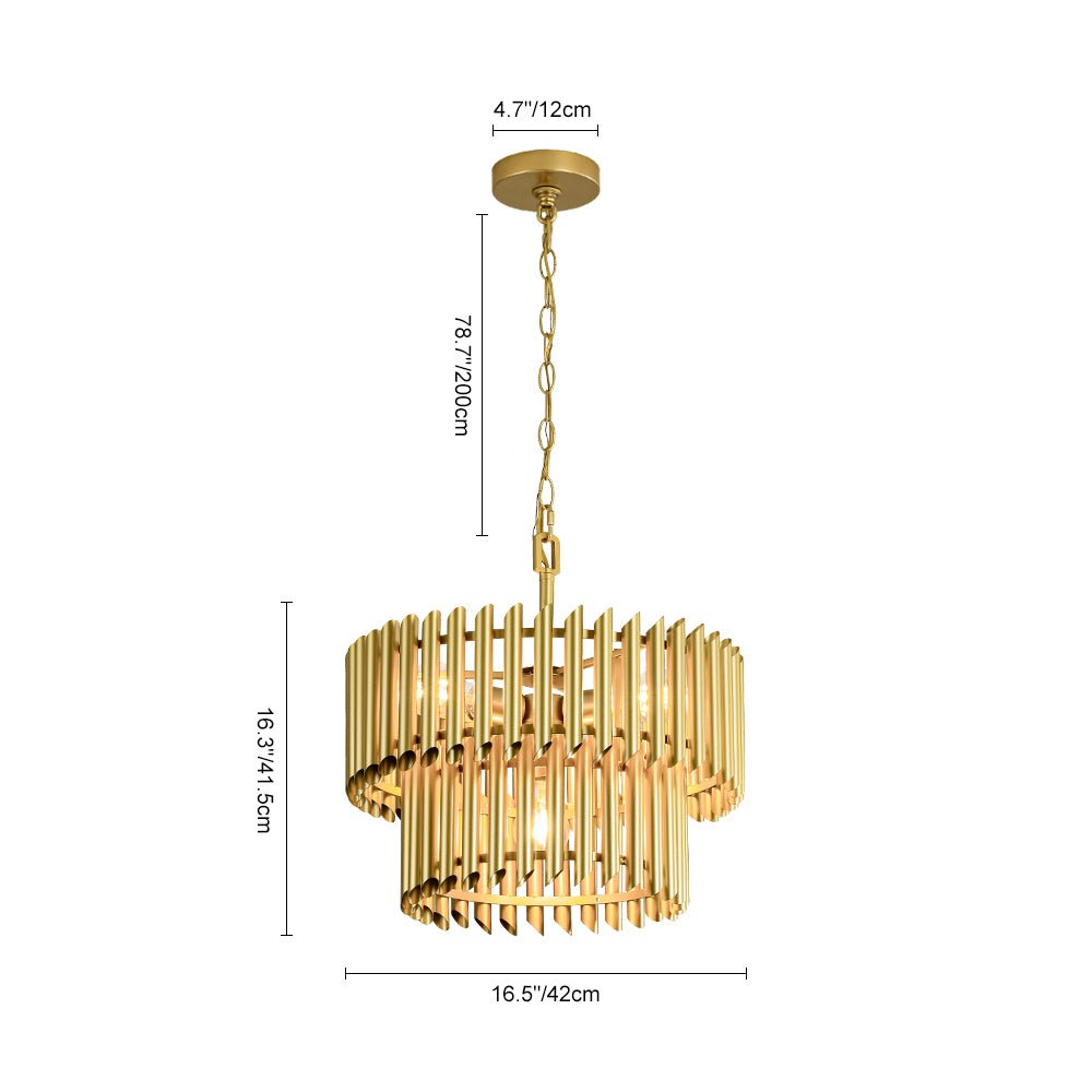 Mid-Century Modern Gold Panpipe 4-Light Tiered Pendant Chandelier Lighting Fixture
