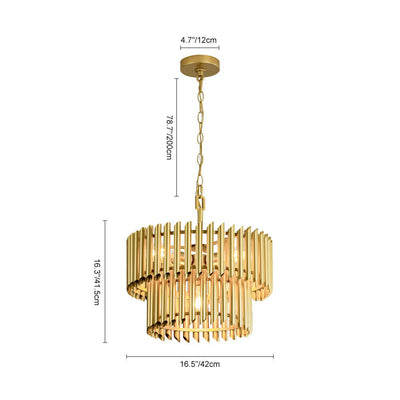 Mid-Century Modern Gold Panpipe 4-Light Tiered Pendant Chandelier Lighting Fixture