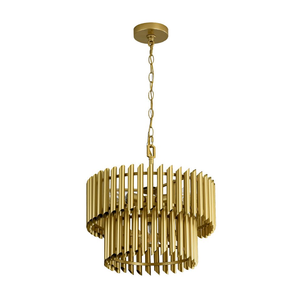 Mid-Century Modern Gold Panpipe 4-Light Tiered Pendant Chandelier Lighting Fixture