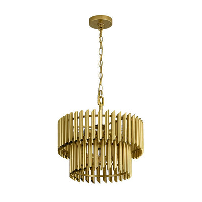 Mid-Century Modern Gold Panpipe 4-Light Tiered Pendant Chandelier Lighting Fixture