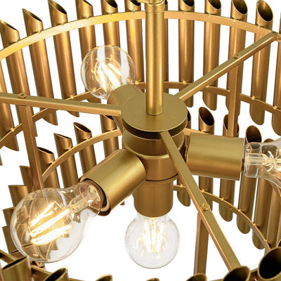 Mid-Century Modern Gold Panpipe 4-Light Tiered Pendant Chandelier Lighting Fixture