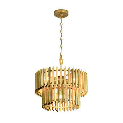 Mid-Century Modern Gold Panpipe 4-Light Tiered Pendant Chandelier Lighting Fixture