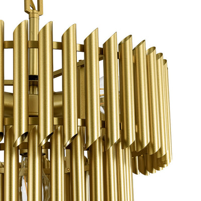 Mid-Century Modern Gold Panpipe 4-Light Tiered Pendant Chandelier Lighting Fixture