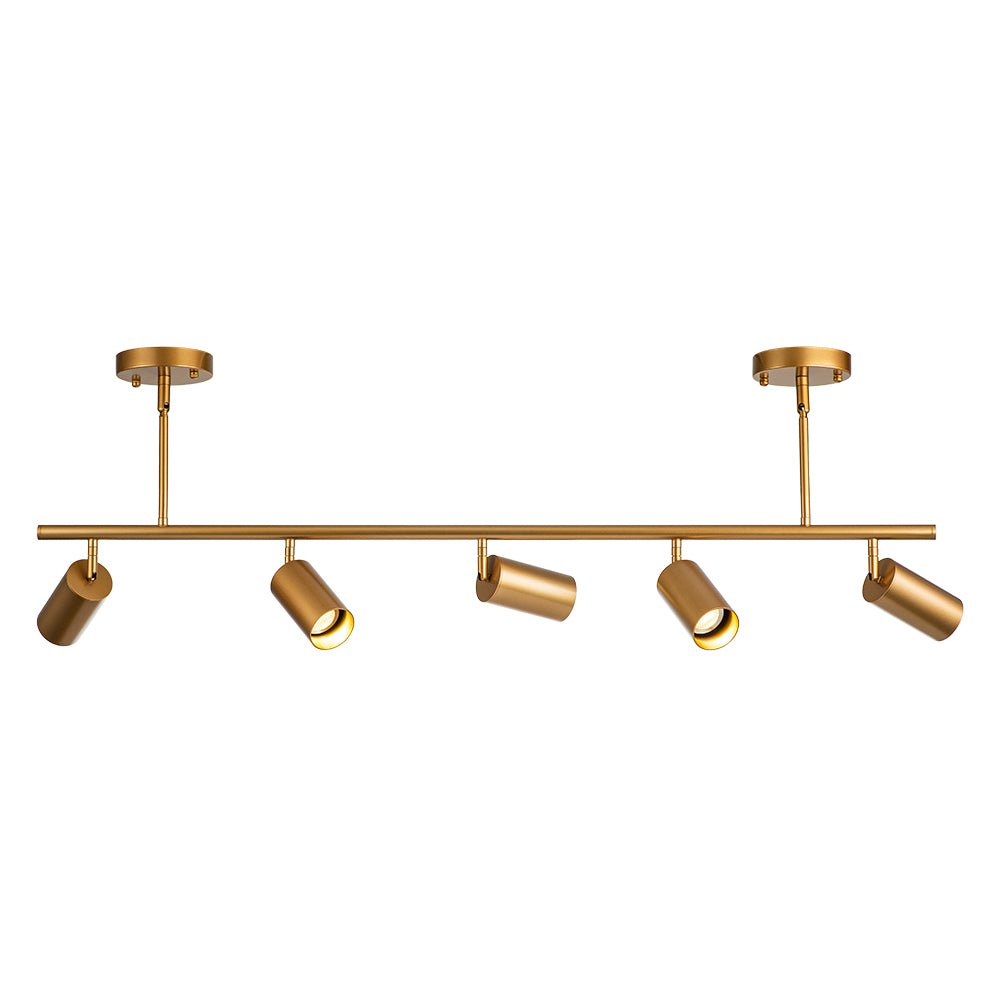 Mid-Century Modern Dimmable Track Light Pendant, Five-Bulb Linear Gold/White Fixture