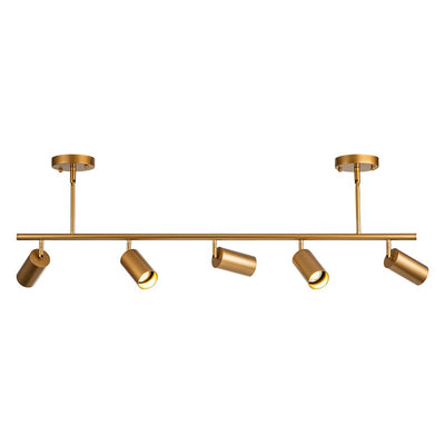 Mid-Century Modern Dimmable Track Light Pendant, Five-Bulb Linear Gold/White Fixture