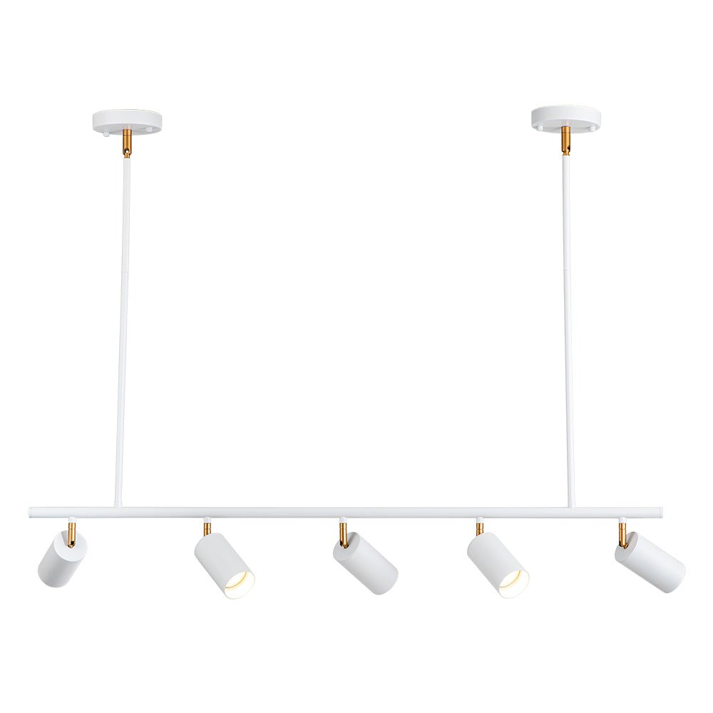 Mid-Century Modern Dimmable Track Light Pendant, Five-Bulb Linear Gold/White Fixture