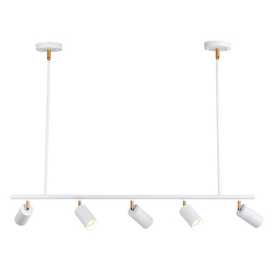 Mid-Century Modern Dimmable Track Light Pendant, Five-Bulb Linear Gold/White Fixture
