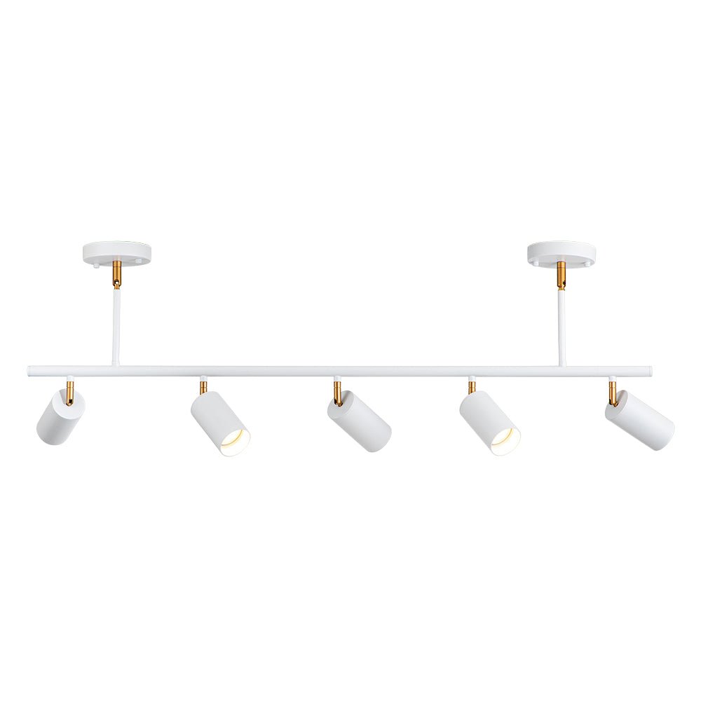 Mid-Century Modern Dimmable Track Light Pendant, Five-Bulb Linear Gold/White Fixture